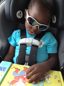 You can't see because the sunglasses, but he's sleeping.